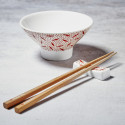 Pair of porcelain rice bowls and chopstick holders