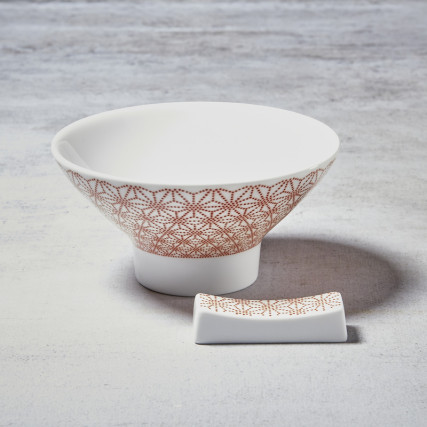Duo bol à riz et porte-baguettes en porcelaine Nikko