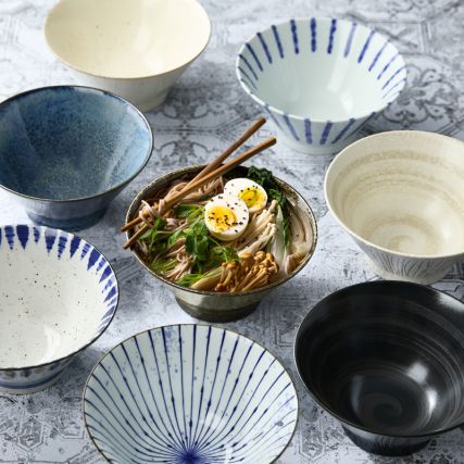 Minoyaki porcelain rāmen bowl, DAMITOKUSA pattern