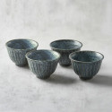 Set of 4 blue Shinogi rice bowls