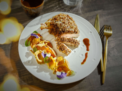 Recette de suprêmes de volailles pochés au dashi en croute de Sobacha